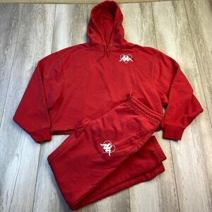 Red Kappa Sweatpants Set Womens Hoodie Small Joggers Medium Love Block Lounge *